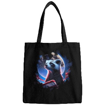 Discover America ferret under Moon with American Flag Bags