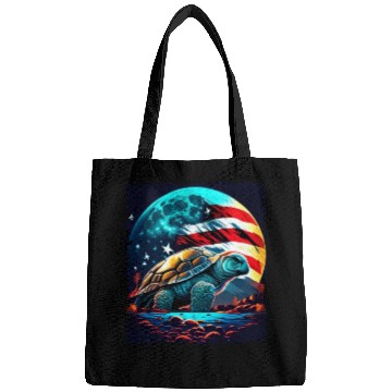 Discover America turtle under Moon with American Flag Bags