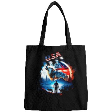 Discover America wolf under Moon with American Flag Bags