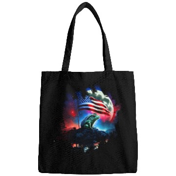 Discover America frog under Moon with American Flag Bags