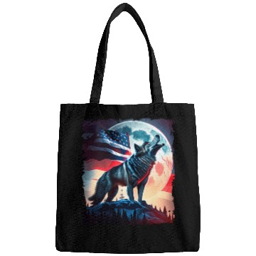 Discover America wolf under Moon with American Flag Bags
