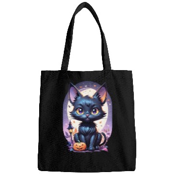 Discover Black Cat With a jack-o-lantern Halloween Design Bags