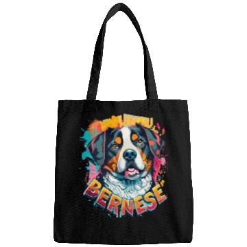 Discover Bernese Mountain Dog Head Vibrant Color Splash Bags