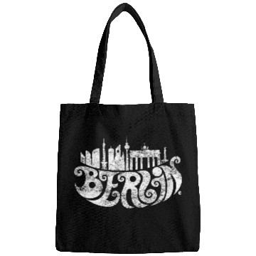 Discover Berlin Skyline + Typography (white) Bags
