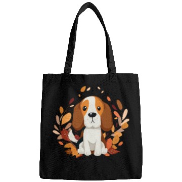 Discover Beagle dog with autumn leaves Bags