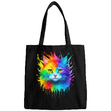 Discover Rainbow Cat Realistic Watercolor Cute Cat Paint Bags