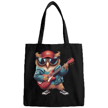 Discover Funny Cute bird playing guitar Bags