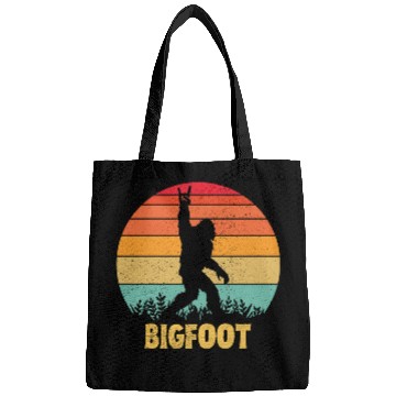 Discover Funny Bigfoot Rock Roll retro Bags