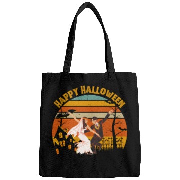 Discover Happy Halloween. Spooky Ghost Skeleton Zombie Witc Bags