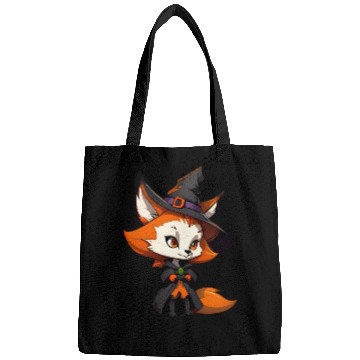 Discover Cute Halloween fox with a witch hat. Bags