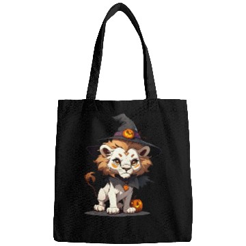Discover Cute Halloween lion with a witch hat. Bags