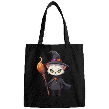 Discover Cute Halloween cat with a witch hat. Bags