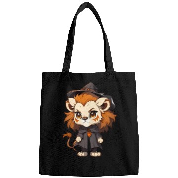 Discover Cute Halloween lion with a witch hat. Bags