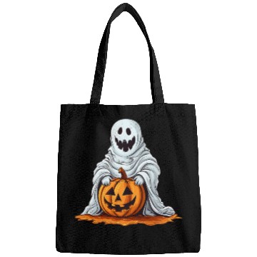 Discover Funny Halloween Pumpkin With Cute Ghost Bags