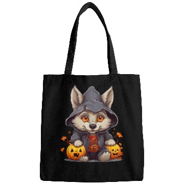 Discover Cute Little Halloween Wolf With Pumpkin Lanterns Bags