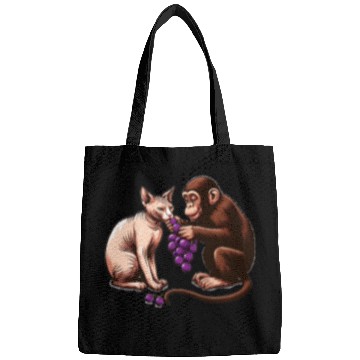 Discover Monkey feeds sphinx cat with grapes Bags