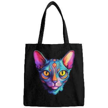 Discover Sphynx Cat kitty Psychedelic Vibrant Colors Bags