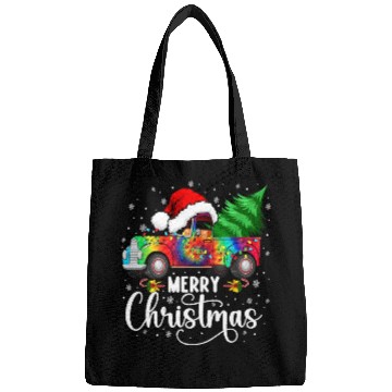 Discover Merry Christmas Truck Tree Santa Hat Lights Bags