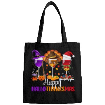 Discover Happy Hallothanksmas Wine Glasses Drinking Lover Bags