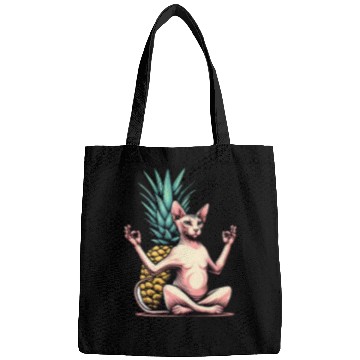 Discover Meditating Sphynx cat with pineapple Bags