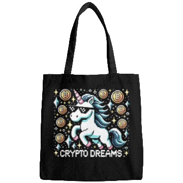 Discover Crypto Dreams - 8-bit Unicorn Amidst Digital Coins Bags