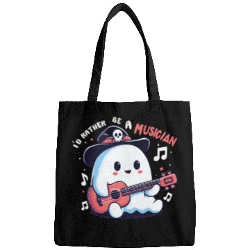 Discover cute ghost playing guitar, Id rather be musician Bags