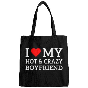 Discover I Love My Hot and Crazy Boyfriend with Heart Bags