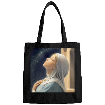 Discover Virgin Mother Mary Praying on a Starry Night Bags