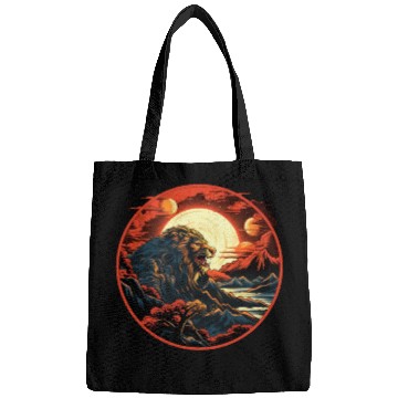 Discover Red Japanese Style Mountain Lion Art Bags