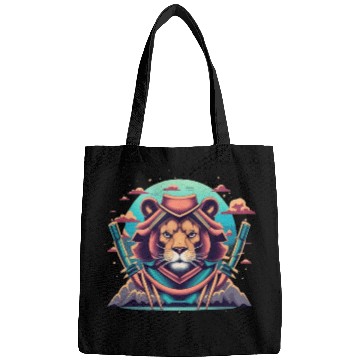 Discover Cartoon lion warrior with a hat Bags