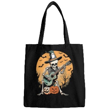Discover Spooky Serenade: Halloween Skeleton Playing Guitar Bags