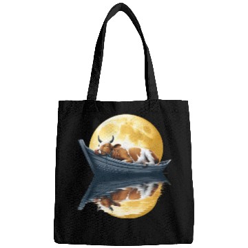 Discover Sleeping cow in boat under the moon Bags