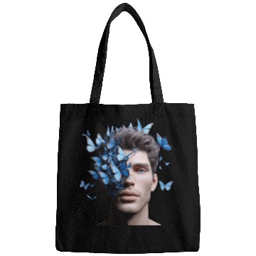 Discover Male Face with Blue Butterflies Bags