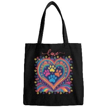 Discover Rainbow Heart Love paw prints Bags