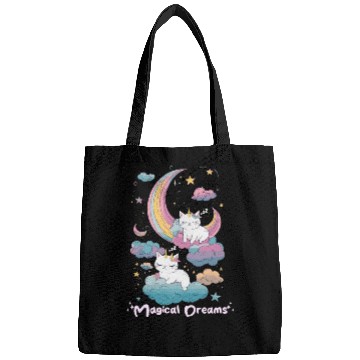 Discover Magical Dreams Sleeping Cat Unicorns Pastel Clouds Bags