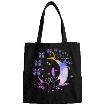 Discover Celestial Serenity Moon, Lotus, Feather, butterfly Bags
