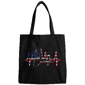 Discover Chicago Skyline Heartbeat USA Heart I Love Chicago Bags