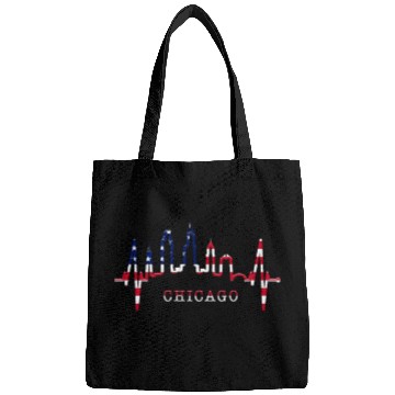 Discover Chicago Skyline Heartbeat USA Heart I Love Chicago Bags
