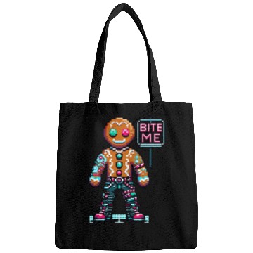 Discover Cyberpunk Gingerbread Man Neon 'Bite Me' Christmas Bags