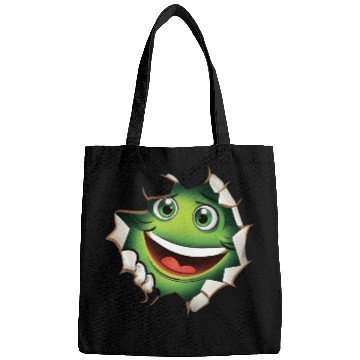 Discover Cute Happy Green Monster Peeking Out Of a Hole Bags