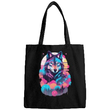 Discover Vaporwave Wolf Bags - Neon Blue Eyes