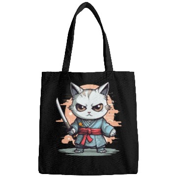 Discover Cute Samurai Cat Kawaii Japanese Ronin Aesthetic A Bags