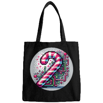 Discover Neon Cyberpunk Candy Cane 8-Bit Pixel Christmas Bags