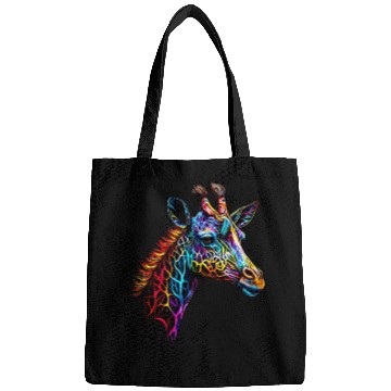 Discover Giraffe Enveloped in Vibrant Neon Patterns Bags