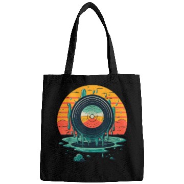 Discover Melting Vinyl Record Sunset Music Lover Vintage Bags