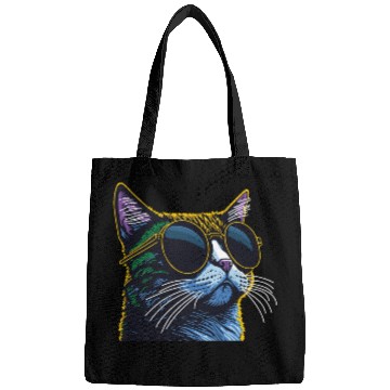 Discover Retro Cat: Yellow Glasses Charm Bags