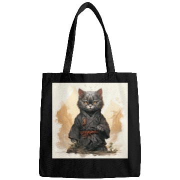 Discover Cute Ninja Cat Happy Japanese Art Bags