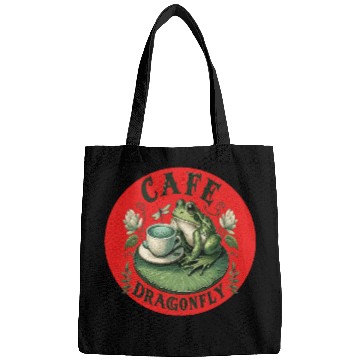 Discover Cafe Dragonfly: Whimsical Serene Frog on Lily Pad Bags