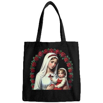 Discover Mother Mary and Baby Jesus with Red Roses Bags