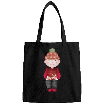 Discover little boy with bobble hat and candy cane Bags